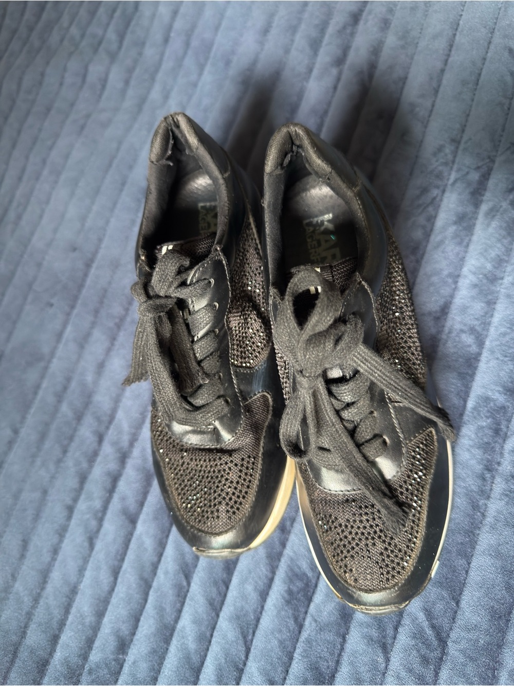 Karl Lagerfeld Black Crystal Mesh Platform Sneakers with Cream Sole - Picture 4 of 14